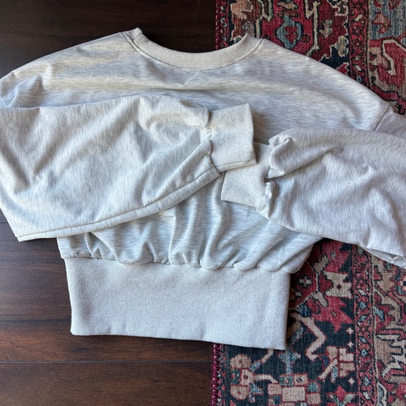 Gray Cropped Sweatshirt with Button Detail - Picture 3 of 5